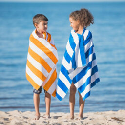Geezy Beach Towel Orange Striped Large Microfibre Travel Camping Swimming Holiday - thumbnail 8