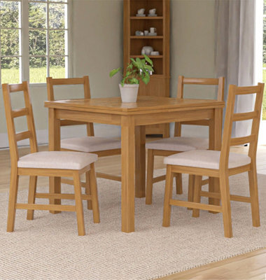 Hallowood Furniture Waverly Small Extending Table With 4 Ladder Back Oak Chairs With Beige Fabric Seat - image 1
