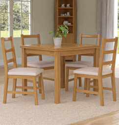 Hallowood Furniture Waverly Small Extending Table With 4 Ladder Back Oak Chairs With Beige Fabric Seat - thumbnail 1