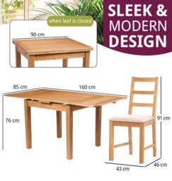 Hallowood Furniture Waverly Small Extending Table With 4 Ladder Back Oak Chairs With Beige Fabric Seat - thumbnail 3
