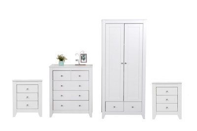 Furniturehmd 4 Piece Bedroom Furniture Set Wooden Bedside Table, Chest Of Drawers, 2 Door Wardrobe White - image 1