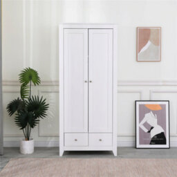 Furniturehmd 4 Piece Bedroom Furniture Set Wooden Bedside Table, Chest Of Drawers, 2 Door Wardrobe White - thumbnail 4