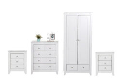 Furniturehmd 4 Piece Bedroom Furniture Set Wooden Bedside Table, Chest Of Drawers, 2 Door Wardrobe White - thumbnail 1