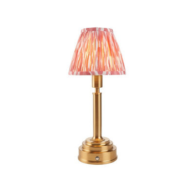 Luminosa Lighting Luminosa Upton Rechargeable Brushed Aged Brass Plate Table Lamp With Coral Pink Fabric Ikat Shade 16Cm Integrated Led - image 1