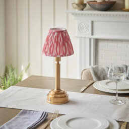 Luminosa Lighting Luminosa Upton Rechargeable Brushed Aged Brass Plate Table Lamp With Coral Pink Fabric Ikat Shade 16Cm Integrated Led - thumbnail 3