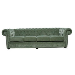 Chesterfield Handmade 4 Seater Sofa Pimlico Moss Green Fabric In Classic Style - thumbnail 1
