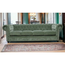 Chesterfield Handmade 4 Seater Sofa Pimlico Moss Green Fabric In Classic Style - thumbnail 2
