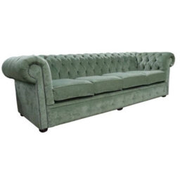Chesterfield Handmade 4 Seater Sofa Pimlico Moss Green Fabric In Classic Style - thumbnail 3