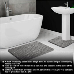 Gc Gaveno Cavailia Pearl Memory 2 Piece Non Slip Bath Mat Charcoal Quick Dry Water Absorbent Bathroom Shower Mat & Padestal Set - thumbnail 3