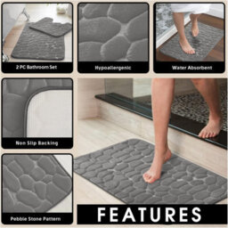 Gc Gaveno Cavailia Pearl Memory 2 Piece Non Slip Bath Mat Charcoal Quick Dry Water Absorbent Bathroom Shower Mat & Padestal Set - thumbnail 4