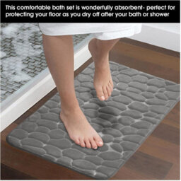 Gc Gaveno Cavailia Pearl Memory 2 Piece Non Slip Bath Mat Charcoal Quick Dry Water Absorbent Bathroom Shower Mat & Padestal Set - thumbnail 5