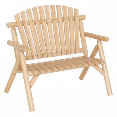 Gainoom Log Wood Patio Bench 2-Person Fire Pit Lounge Chair Solid Wood Outdoor Loveseat With Built-In Armrest And Curved Seat - image 1