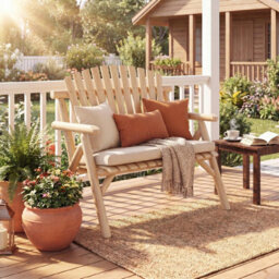 Gainoom Log Wood Patio Bench 2-Person Fire Pit Lounge Chair Solid Wood Outdoor Loveseat With Built-In Armrest And Curved Seat - thumbnail 8