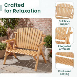 Gainoom Log Wood Patio Bench 2-Person Fire Pit Lounge Chair Solid Wood Outdoor Loveseat With Built-In Armrest And Curved Seat - thumbnail 9
