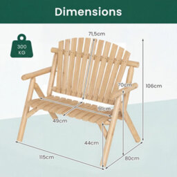 Gainoom Log Wood Patio Bench 2-Person Fire Pit Lounge Chair Solid Wood Outdoor Loveseat With Built-In Armrest And Curved Seat - thumbnail 2