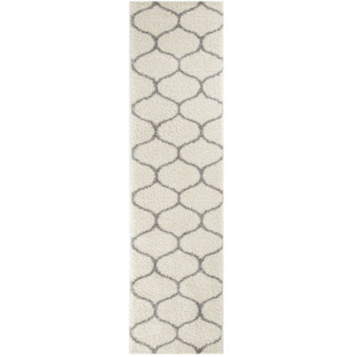 The Rugs Moroccan Shaggy Rugs And Runners Soft Fluffy Trellis Design High Pile Ivory And Grey Living Room Kitchen Hallway 600 - image 1