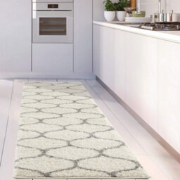 The Rugs Moroccan Shaggy Rugs And Runners Soft Fluffy Trellis Design High Pile Ivory And Grey Living Room Kitchen Hallway 600 - thumbnail 5