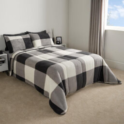OHS Check Coverless Duvet Pillowcase Teddy Fleece Gingham 10.5 Tog, Grey - Double - thumbnail 2