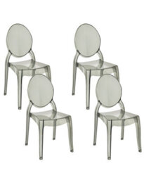 Wyld And Coco Novaline Black Transparent Polycarbonate Dining Chairs Set Of 4 - Gloss Finish, No Assembly Required - thumbnail 3