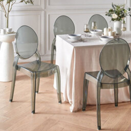 Wyld And Coco Novaline Black Transparent Polycarbonate Dining Chairs Set Of 4 - Gloss Finish, No Assembly Required - thumbnail 2