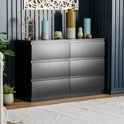 Lassic Vida Designs Denver Black 6 Drawer Chest (H)770mm (W)1200mm (D)400mm - image 1
