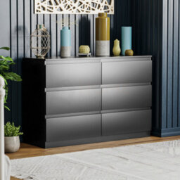Lassic Vida Designs Denver Black 6 Drawer Chest (H)770mm (W)1200mm (D)400mm