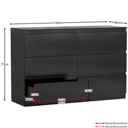 Lassic Vida Designs Denver Black 6 Drawer Chest (H)770mm (W)1200mm (D)400mm - thumbnail 2