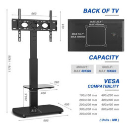 Floor Pedestal Tv Stand Upto 55Inch Tv Black - thumbnail 6