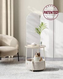 Songmics Round Side Table With Fabric Basket, Stylish Bedside Or End Table For Living Room, Cream White - thumbnail 3