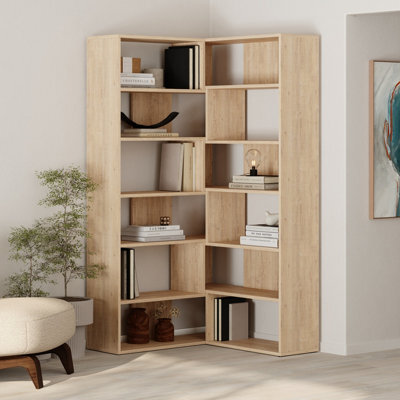 Decortie Molly Corner Bookcase 5 Tier Oak Wall Mounted 178.6X93.6X29.6Cm - image 1