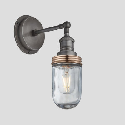 Industville Brooklyn Outdoor & Bathroom Wall Light, Pewter Holder, Copper Ring - image 1