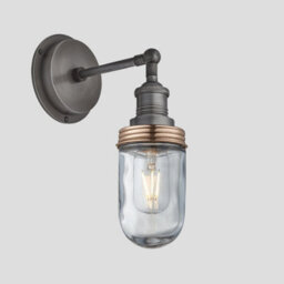 Industville Brooklyn Outdoor & Bathroom Wall Light, Pewter Holder, Copper Ring - thumbnail 1