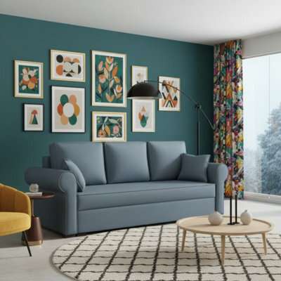 Olimpia Living Room Sofa Bed With Sleeping Function Bonell Springs Foam Hydrophobic Fabric 234X92X90 Cm Light Blue - image 1