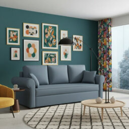 Olimpia Living Room Sofa Bed With Sleeping Function Bonell Springs Foam Hydrophobic Fabric 234X92X90 Cm Light Blue