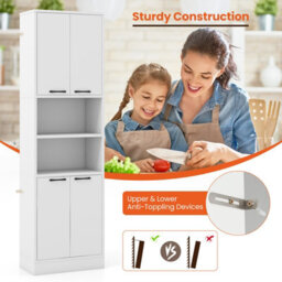 Costway 190Cm Tall Kitchen Pantry Cabinet Freestanding Cupboard With Doors & Shelves - thumbnail 6