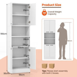 Costway 190Cm Tall Kitchen Pantry Cabinet Freestanding Cupboard With Doors & Shelves - thumbnail 3