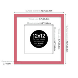 "12X12"" Pink Picture Frame - 12X12"" Square Frame With 10X10"" Mount For 12X12""/10X10"" Pictures Classic Style Thin Edge, 1 Pack" - thumbnail 2