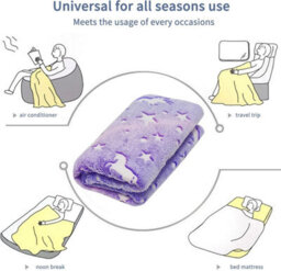 Glow In The Dark Throw Blanket Soft Flannel With Moon, Stars & Unicorns Cozy, Warm & Luminous Gift For Kids & Adults (Pink) - thumbnail 8