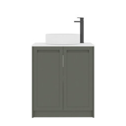 Royal Bathrooms Royal Bathroom Elmore 700mm Matt Green Freestanding Countertop Bathroom Vanity Unit 2 Door Plain White Worktop With Art Basin - thumbnail 7