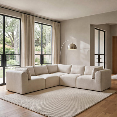 Furniturebox Uk Drift Cream Boucle Fabric 4 Seater Modular Corner Sofa - image 1