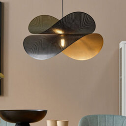 Wyld And Coco Aurora Pendant Lamp Black And Gold - Perforated Curved Shade, W60 X D50 X H150Cm - thumbnail 2