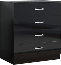Harmin Mirrored Black High Gloss Bedroom Furniture Set - 2 Door Wardrobe Chest Bedside - thumbnail 4