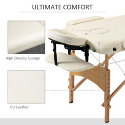 Homcom Wooden Folding Spa Beauty Massage Table W/ 2 Sections, Carry Bag, Cream - thumbnail 6