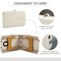 Homcom Wooden Folding Spa Beauty Massage Table W/ 2 Sections, Carry Bag, Cream - thumbnail 7