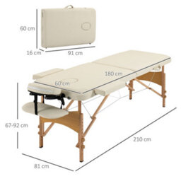 Homcom Wooden Folding Spa Beauty Massage Table W/ 2 Sections, Carry Bag, Cream - thumbnail 3