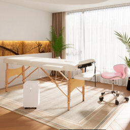Homcom Wooden Folding Spa Beauty Massage Table W/ 2 Sections, Carry Bag, Cream - thumbnail 9