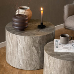 Furniture To Go Dice Round Coffee Table Set In Grey Marble - thumbnail 5