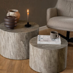 Furniture To Go Dice Round Coffee Table Set In Grey Marble - thumbnail 4