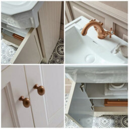 Homestylestore Antique White 570mm Bathroom Vanity Unit And Round Brushed Copper Handles - thumbnail 2