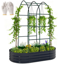 Outsunny 5 X 3 X 6Ft Galvanised Raised Garden Bed With Trellis, Dark Grey - thumbnail 2